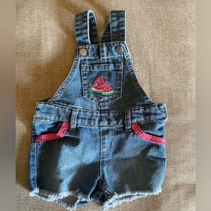 Denim overalls with pink watermelon